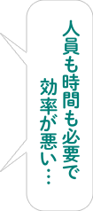 人員も時間も必要で効率が悪い…